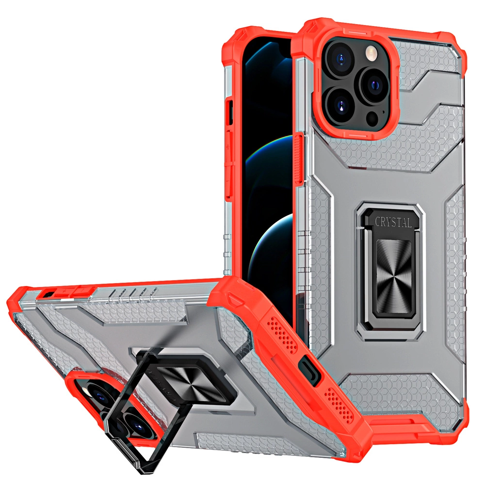 Hurtel Crystal Ring Case obrněný hybridní kryt + magnetický držák pro iPhone 13 Pro Max červený