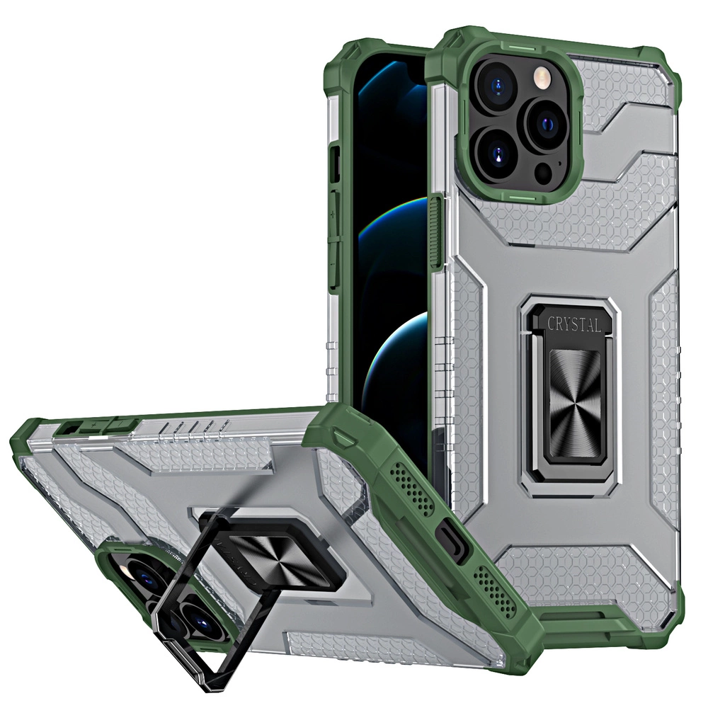 Hurtel Crystal Ring Case obrněný hybridní kryt + magnetický držák iPhone 13 Pro Max zelený
