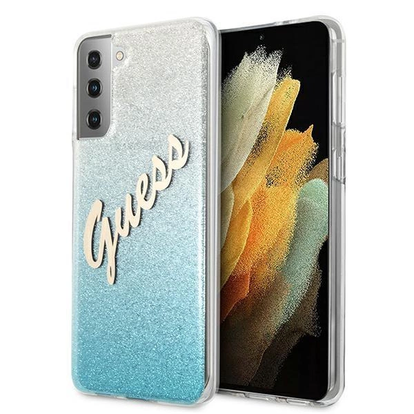 Pouzdro Guess Glitter Gradient Script pro Samsung Galaxy S21+ - modré