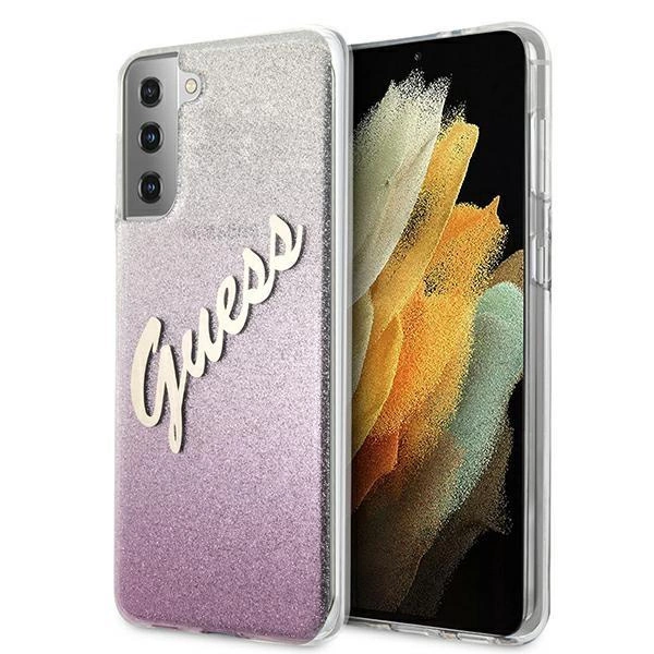 Pouzdro Guess Glitter Gradient Script pro Samsung Galaxy S21+ - růžové