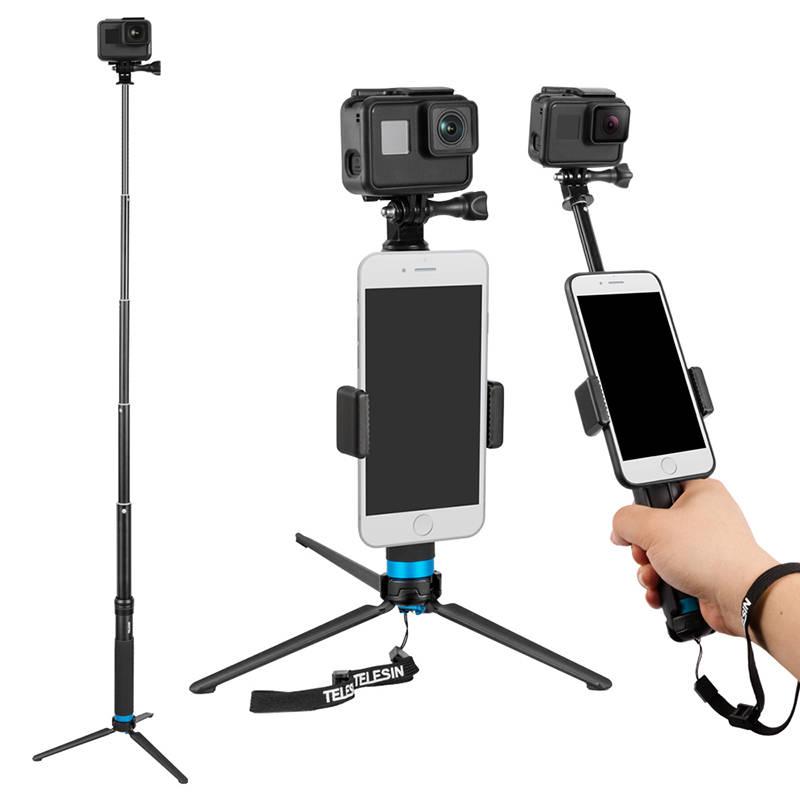 Selfie tyč Telesin s hliníkovým stativem pro sportovní fotoaparáty (GP-MNP-090-S)