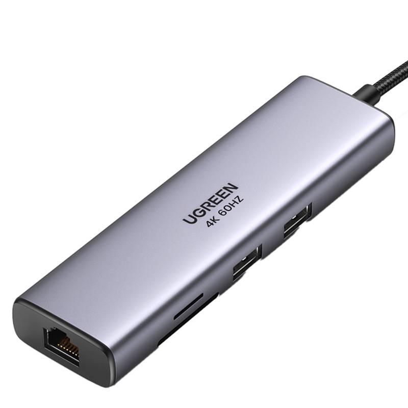 Adaptér Rozbočovač UGREEN, USB_C na 2x USB 3.0, HDMI, RJ45, SD/TF