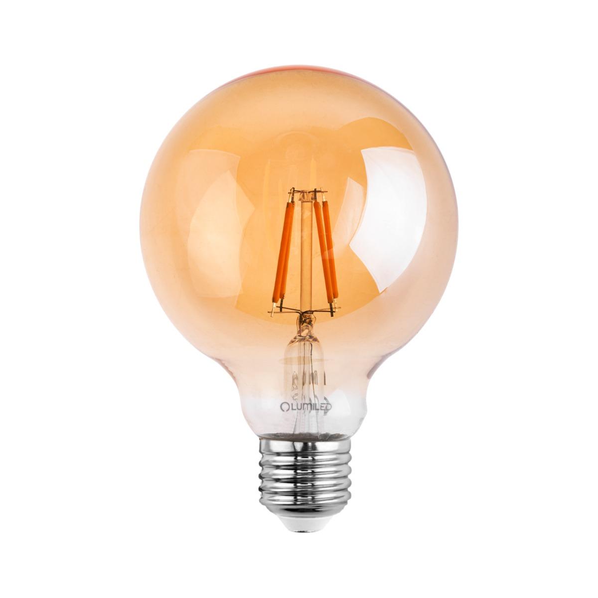 LED žárovka Dekorační Kulista LED E27 G125 7W = 60W 806lm 2000K Teplá bílá 360° Filament LUMILED Globe Amber