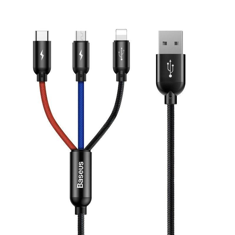Kabel USB Baseus 3v1 USB-C / Lightning / Micro 3A 1,2 m (černý)