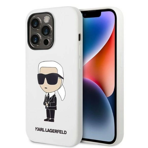 Silikonové pouzdro Karl Lagerfeld Iconic pro iPhone 14 Pro Max - bílé