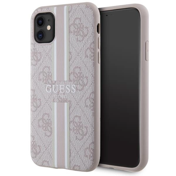 Pouzdro Guess 4G Printed Stripes MagSafe pro iPhone 11 / Xr - růžové