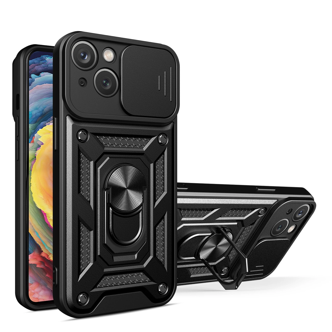 Hurtel Hybrid Armor Camshield iPhone 14 pancéřové pouzdro s krytem fotoaparátu černé