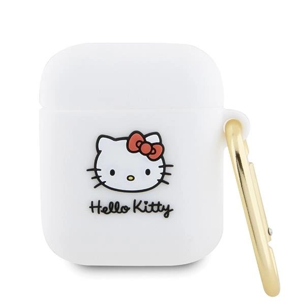 Hello Kitty Silikonové pouzdro 3D Kitty Head pro AirPods 1/2 - bílé