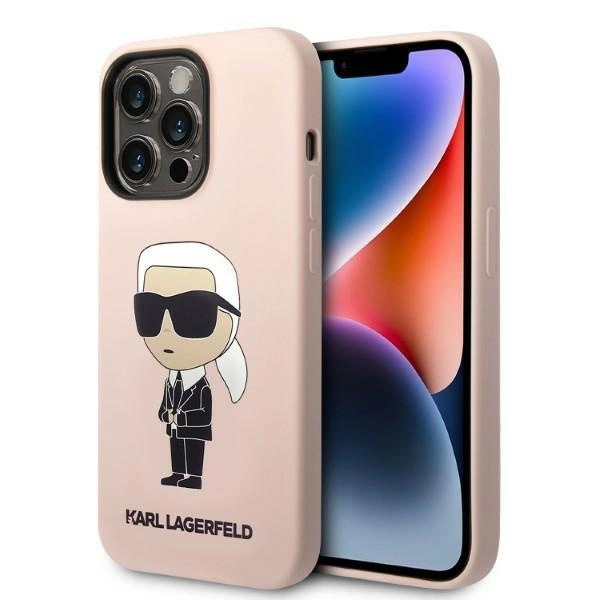 Karl Lagerfeld Silikonové pouzdro Ikonik MagSafe pro iPhone 14 Pro - růžové
