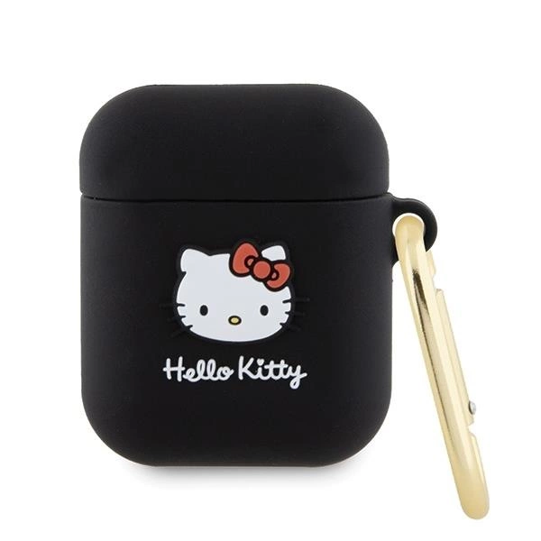 Hello Kitty Silikonové pouzdro 3D Kitty Head pro AirPods 1/2 - černé