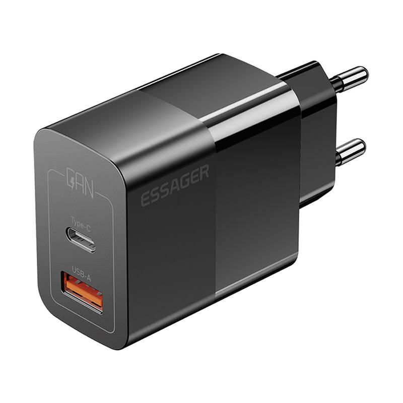Nabíječka USB-C+USB-A 33W Essager GaN (černá)