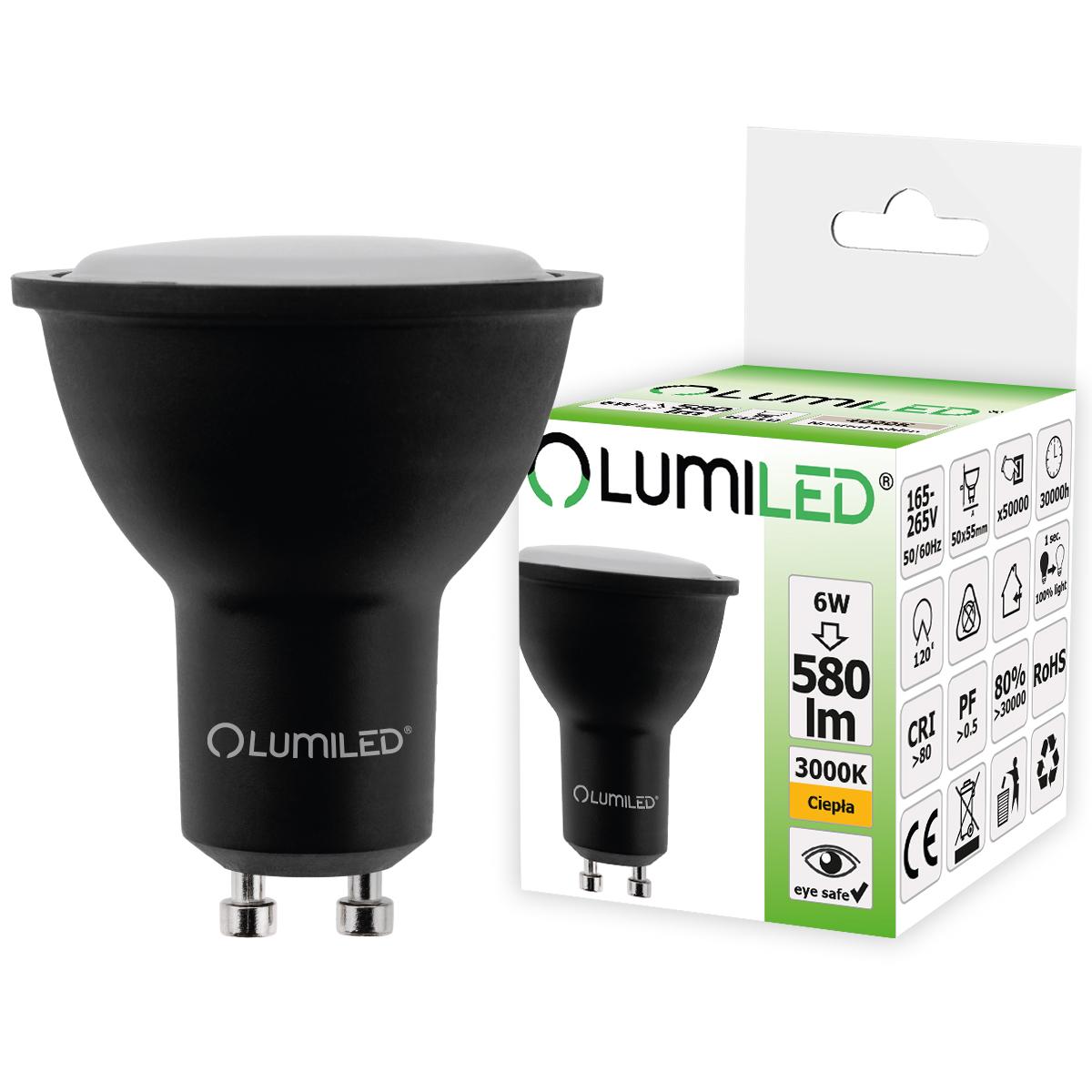 LED žárovka LED GU10 6W = 60W 580lm 3000K Teplá bílá 120° černá LUMILED