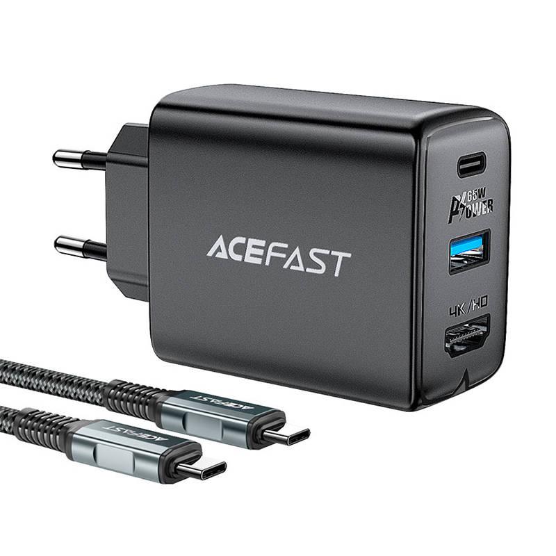 Síťová nabíječka Acefast A17, 65W GaN + kabel USB-C (černá)