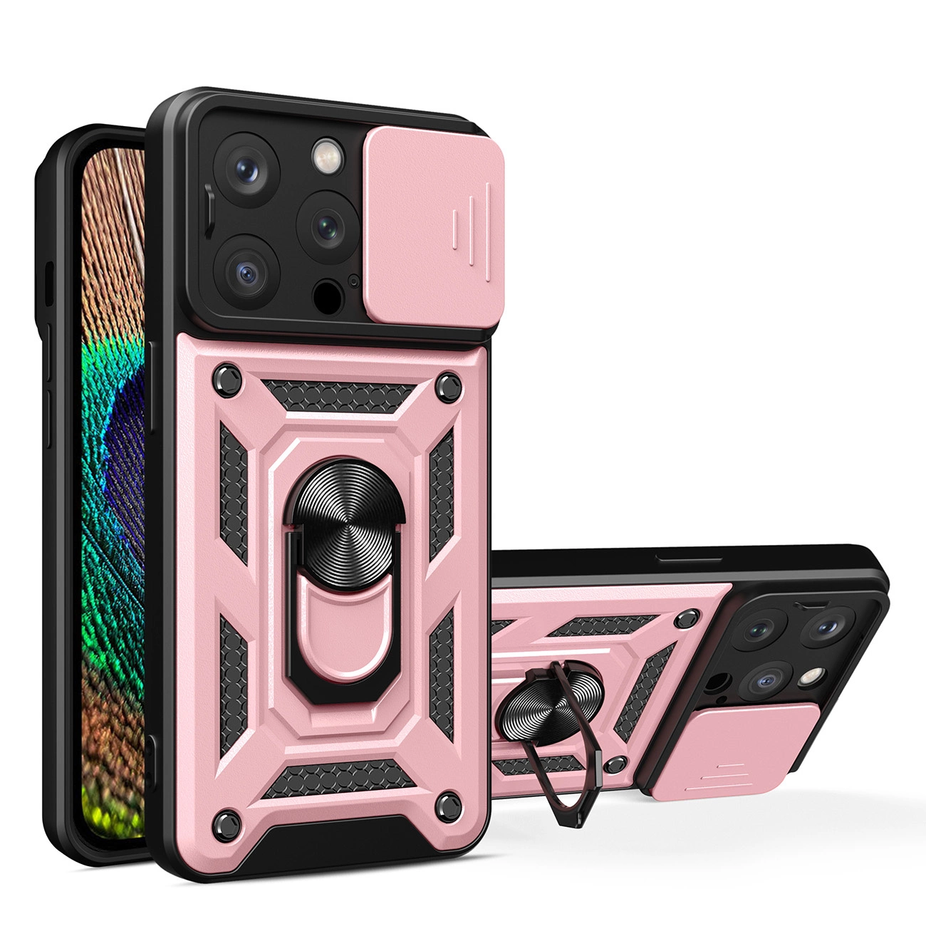 Hurtel Hybrid Armor Camshield iPhone 14 Pro pancéřové pouzdro s krytem fotoaparátu růžové