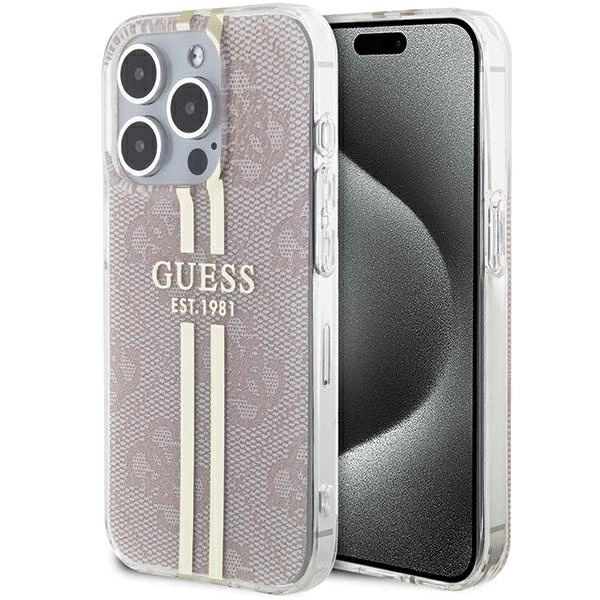 Pouzdro Guess IML 4G Gold Stripe pro iPhone 14 Pro Max - růžové