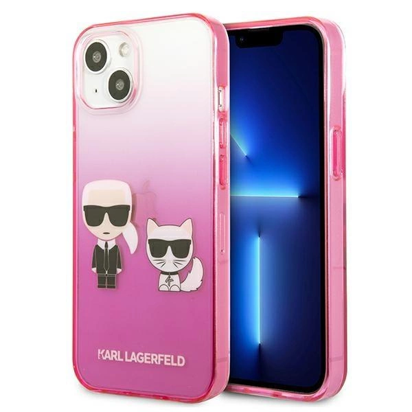 Karl Lagerfeld Gradient Ikonik Karl&Choupette pouzdro pro iPhone 13 mini - růžové