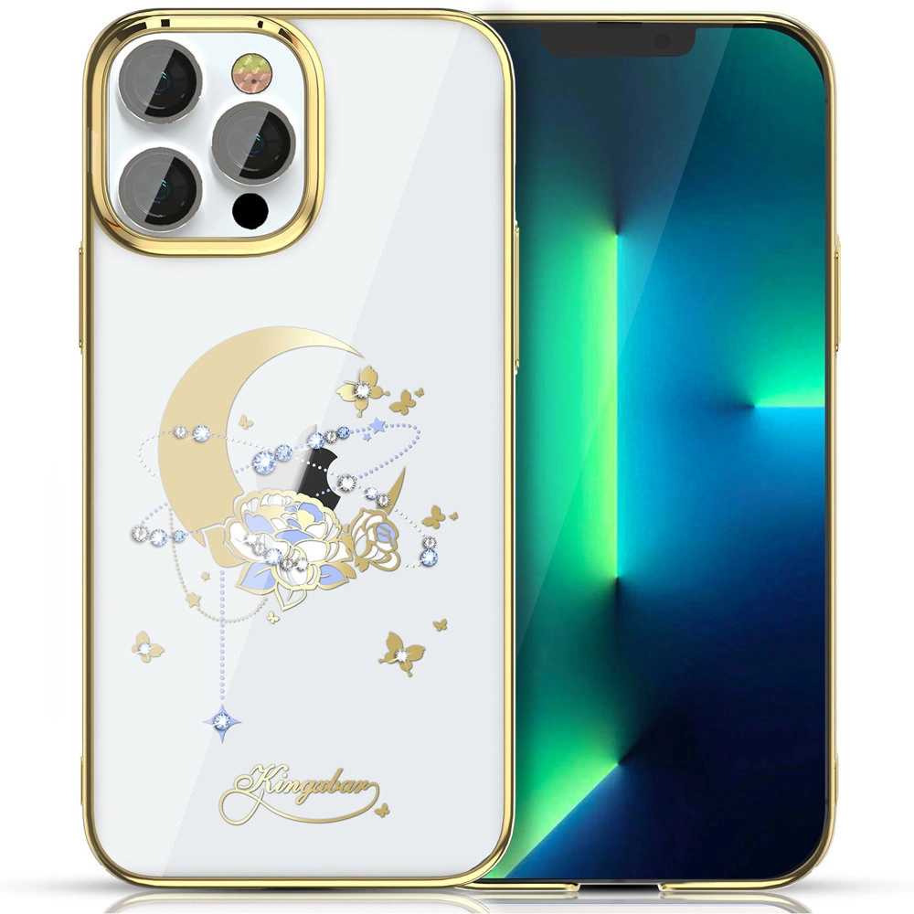 Luxusní pouzdro Kingxbar Moon Series s krystaly Swarovski pro iPhone 13 Pro zlaté (Flower)