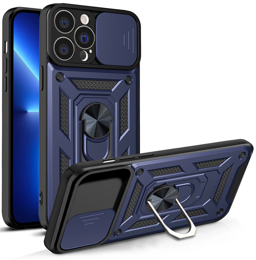 Hurtel Hybrid Armor Camshield iPhone 13 Pro Max obrněné pouzdro s krytem fotoaparátu modré