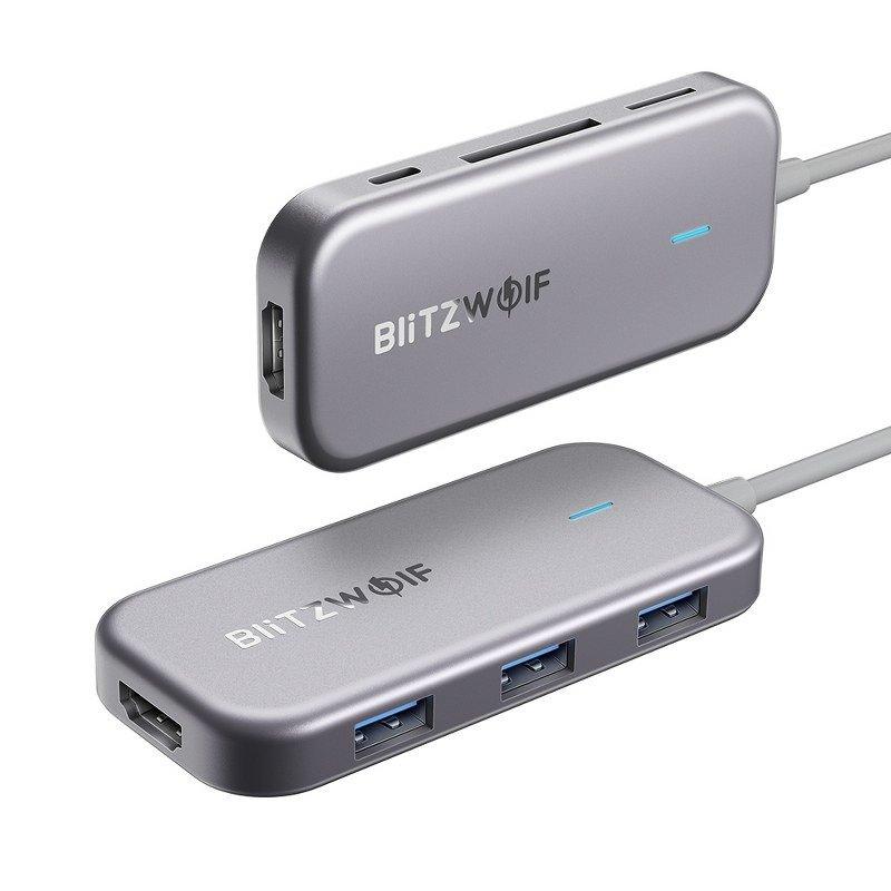 Blitzwolf BW-TH5 Hub 7v1 Adaptér USB-C na 3xUSB 3.0, HDMI, USB-C PD, SD, microSD