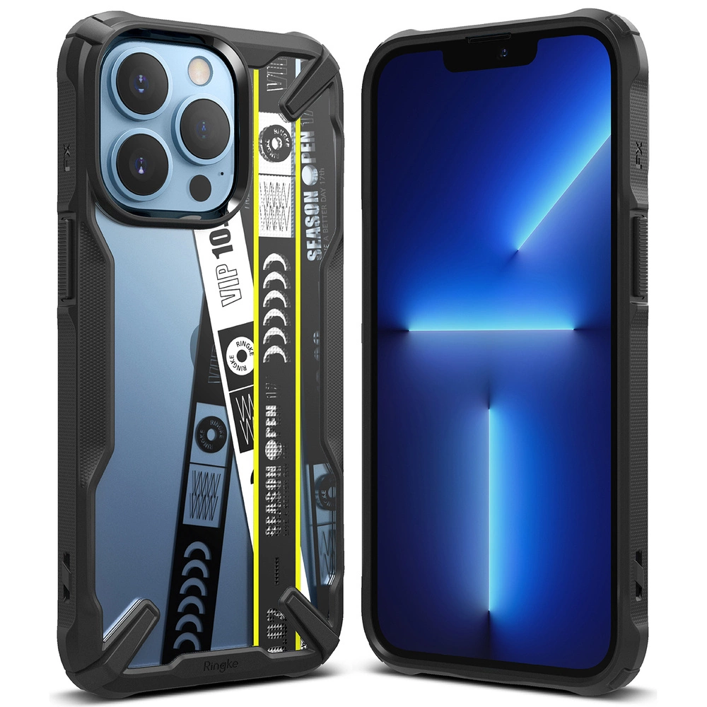 Ringke Fusion X Design pancéřové pouzdro s rámečkem iPhone 13 Pro černé (Ticket band) (FXD550E43)