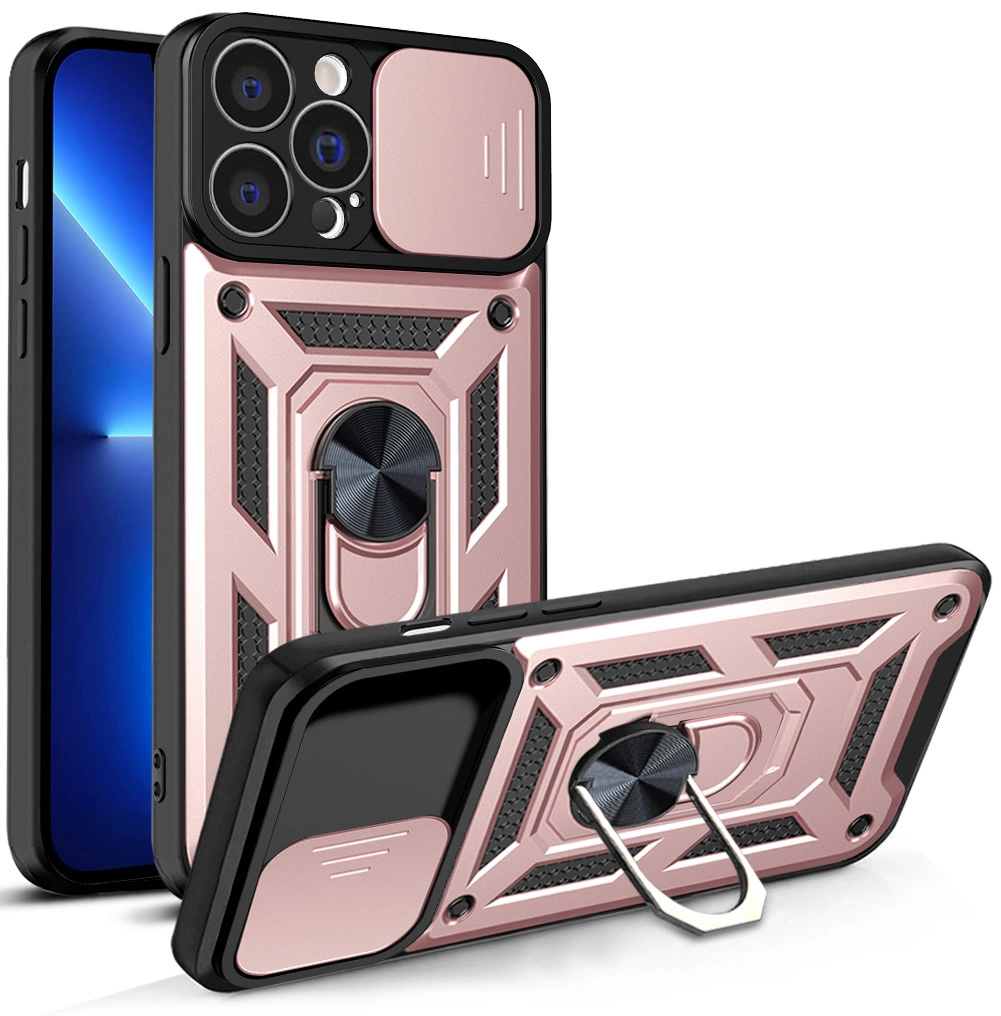 Hurtel Hybrid Armor Camshield iPhone 13 Pro Max pancéřové pouzdro s krytem fotoaparátu růžové