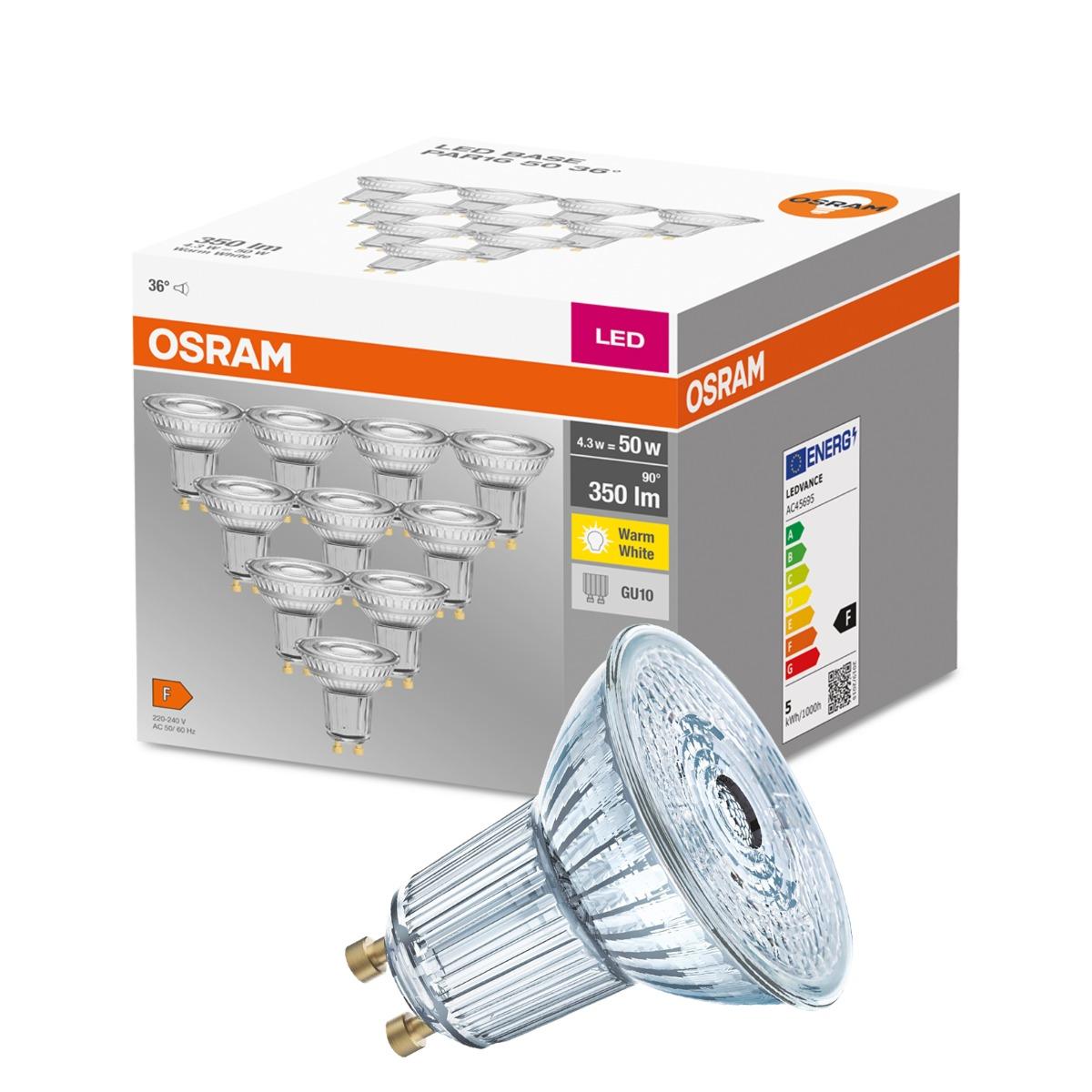10PAK LED žárovka LED GU10 4,3W = 50W 350lm 2700K Teplá bílá 36° OSRAM OSRPARF8665