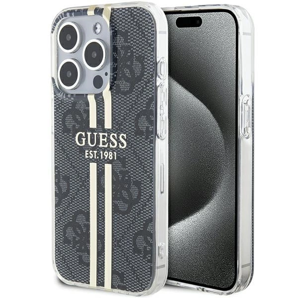 Pouzdro Guess IML 4G Gold Stripe pro iPhone 15 Pro - černé