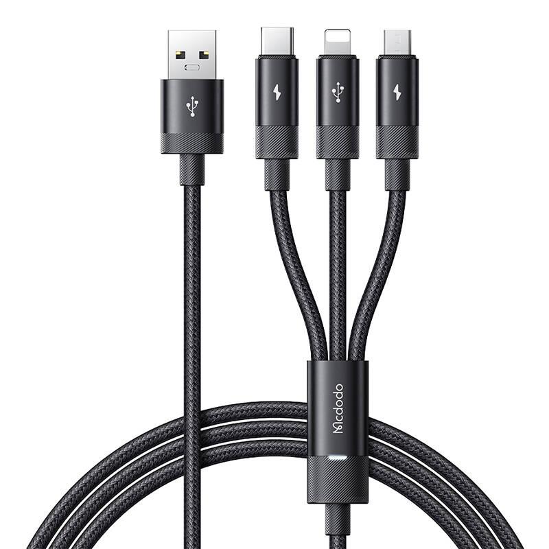 Kabel 3 v 1 USB na USB-C / Lightning / Micro USB, Mcdodo CA-5790, 3,5 A, 1,2 m (černý)