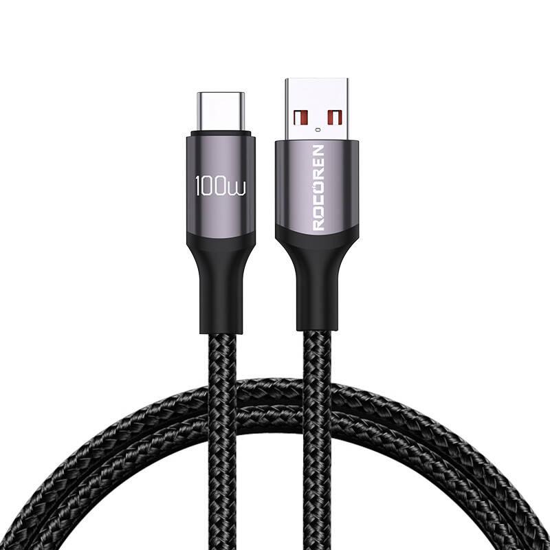 Kabel USB na USB-C Rocoren Retro Series, 100W, 1m (šedý)