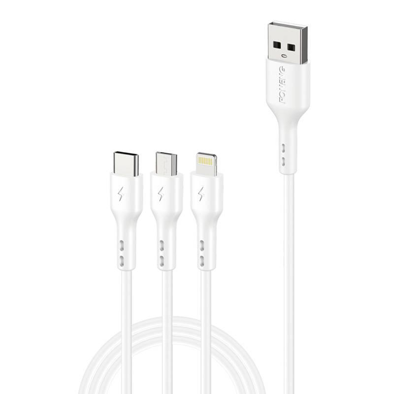Kabel 3 v 1 z USB na USB-C / Lightning / Micro USB Foneng X36, 2,4 A, 2 m (bílý)