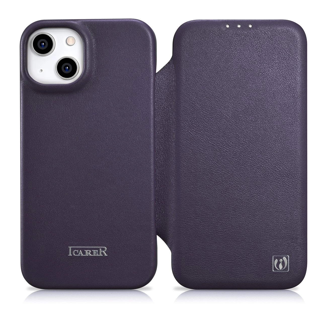 iCarer CE Premium Leather Folio Case pro iPhone 14 s magnetickou klopou MagSafe tmavě fialové (WMI14220713-DP)