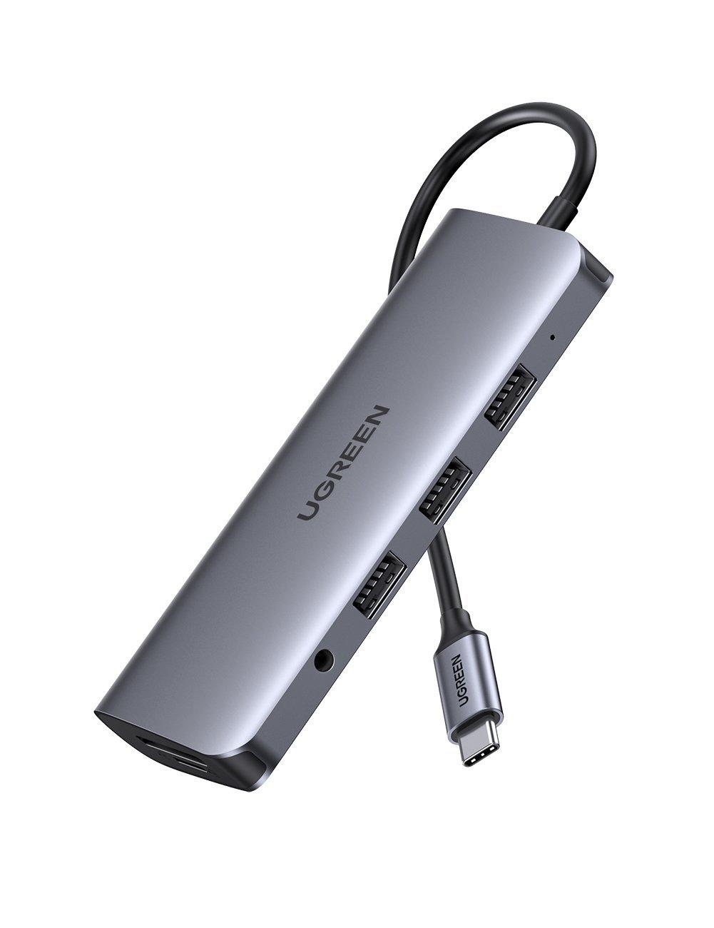 Adaptér 10v1 UGREEN HUB USB-C na HDMI 4K, 3x USB 3.0, Type-C PD, RJ45, SD, Micro SD, VGA, AUX (šedý)