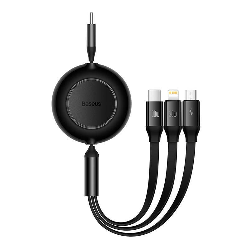 Kabel USB-C 3 v 1 Baseus Bright Mirror 4, micro USB / Lightning / USB-C, 100 W / 3,5 A, 1,1 m (černý)