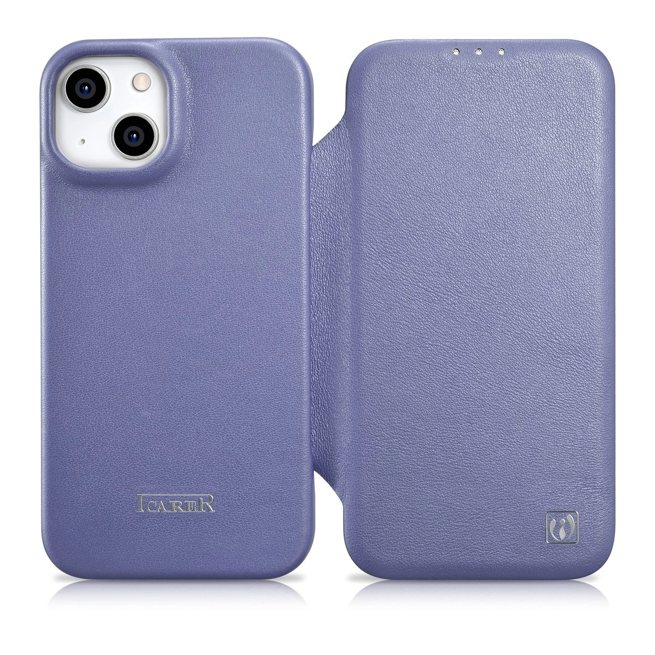 iCarer CE Premium Leather Folio Case pro iPhone 14 s magnetickou klopou MagSafe světle fialové (WMI14220713-LP)