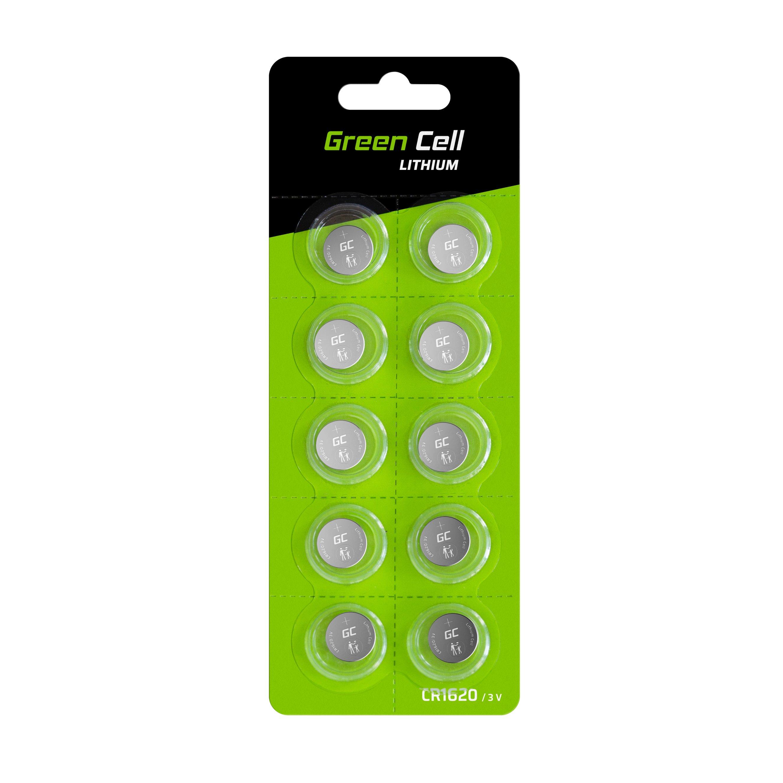 Green Cell Blister 10x Lithium Baterie CR1620 3V 70mAh Button XCR03