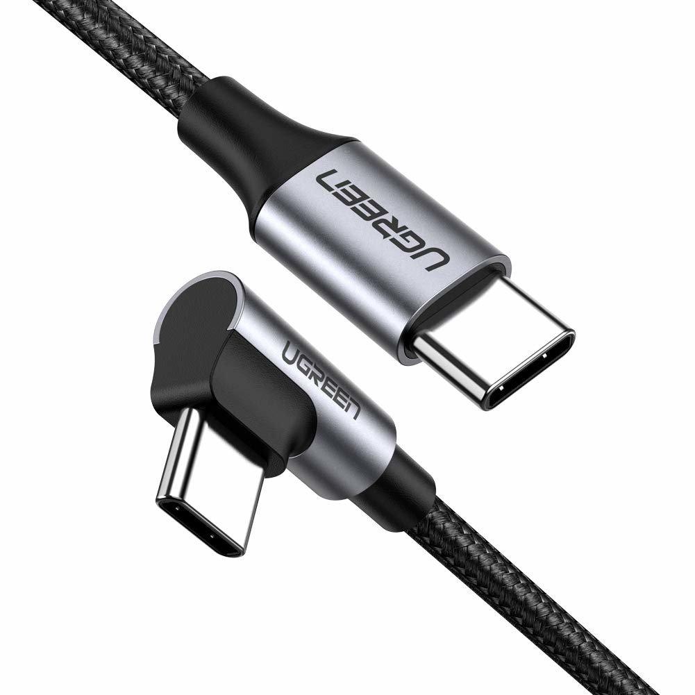 Kabel USB-C na USB-C, úhlový UGREEN QC 3.0 PD 3A 60W 1m (černý)