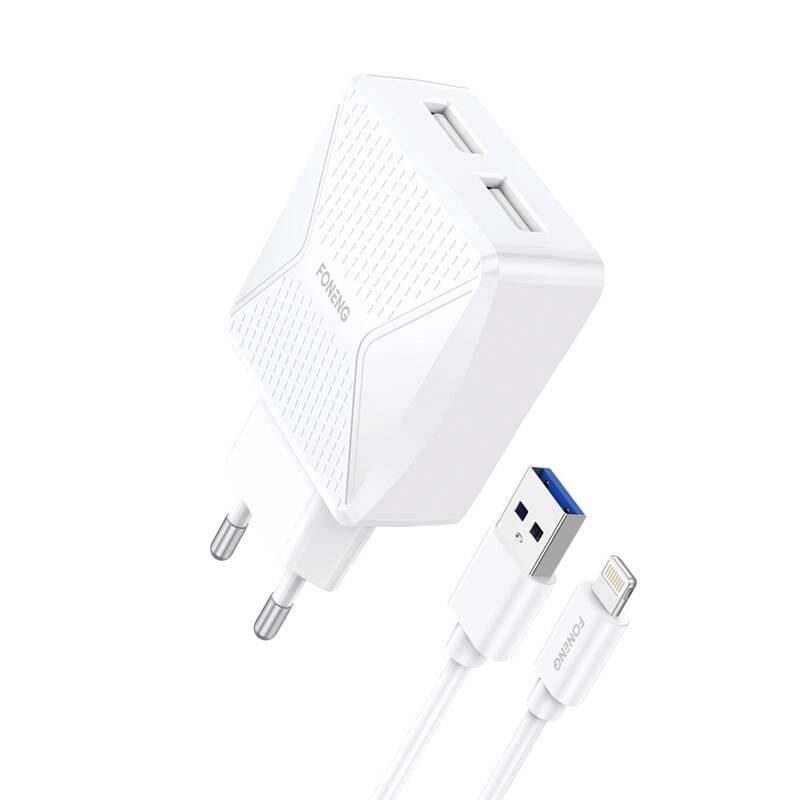 Foneng EU35 2x USB síťová nabíječka + kabel USB na Lightning 2,4A (bílý)