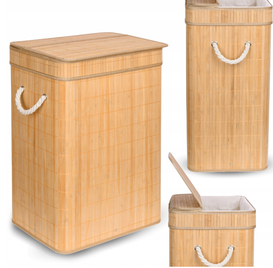 Interlook UYL-80L-LIBR | Přírodní koš na prádlo | Bambusový kontejner na hračky | Dřevěný koš na oblečení | Jednokomorový koš na prádlo do koupelny