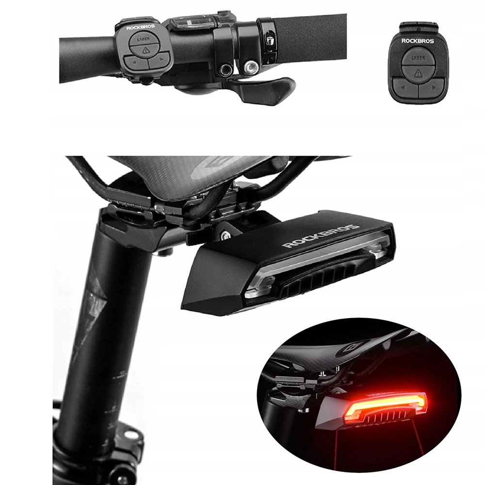 Rockbros LKWD-R1 zadní světlo na kolo s laserem a dálkovým ovládáním + kabel micro USB - USB-A - černý