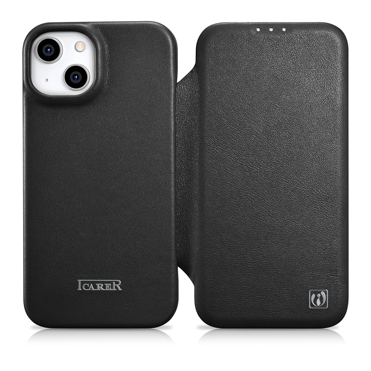 iCarer CE Premium Leather Folio Case pro iPhone 14 Plus s magnetickou klopou MagSafe černý (WMI14220715-BK)