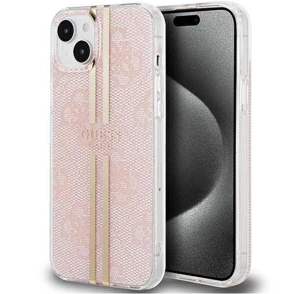 Pouzdro Guess IML 4G Gold Stripe pro iPhone 15 Plus / 14 Plus - růžové