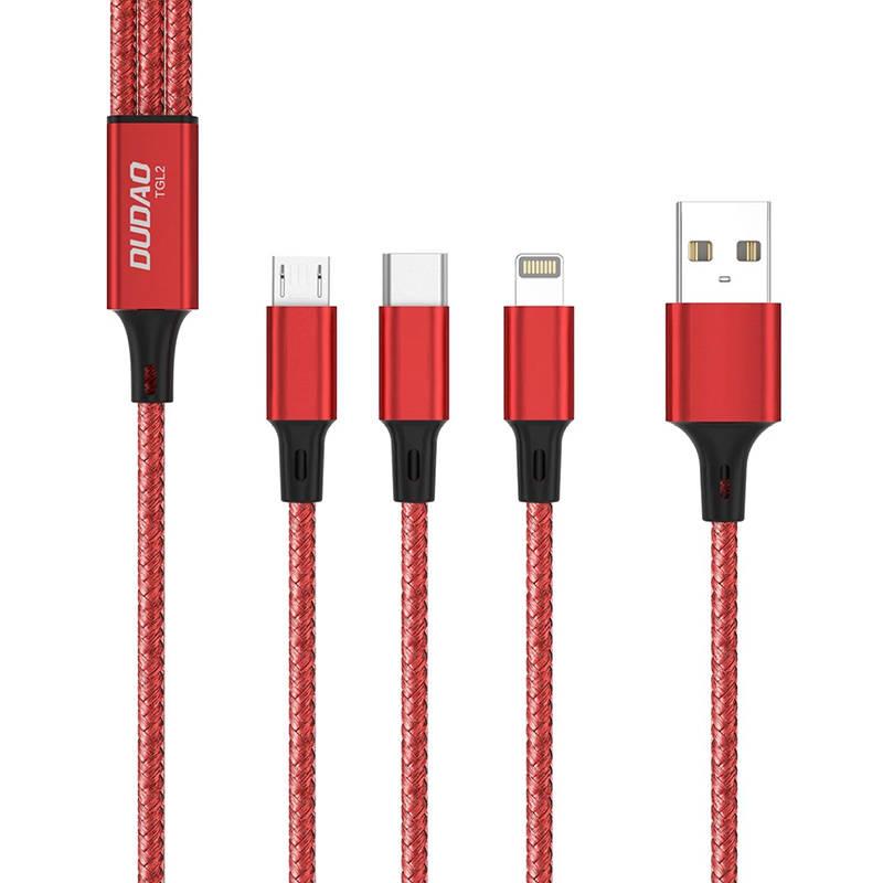 USB kabel Dudao TGL2 3v1 USB-C / Lightning / micro USB 2,4A, 1 m (červený)