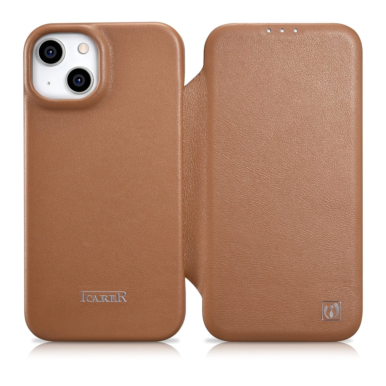 iCarer CE Premium Leather Folio Case pro iPhone 14 Plus s magnetickou klopou MagSafe hnědý (WMI14220715-BN)