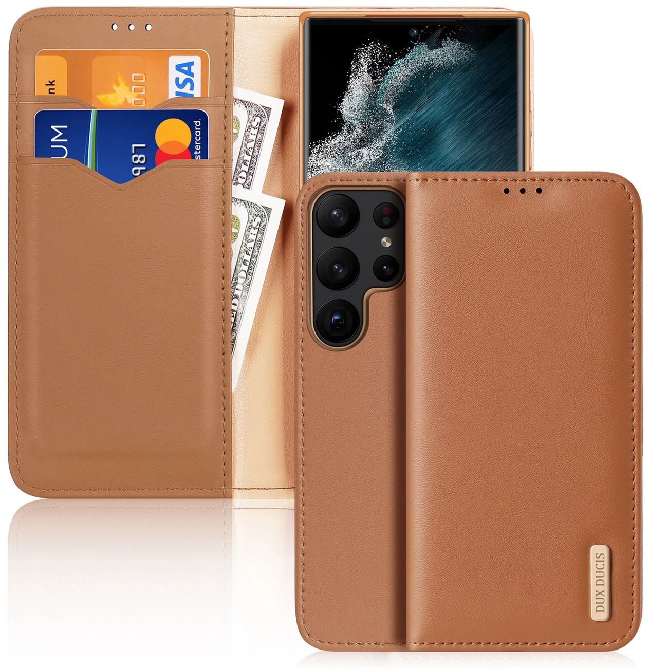 Dux Ducis Hivo pouzdro pro Samsung Galaxy S23 Ultra flip cover wallet stand RFID lock brown