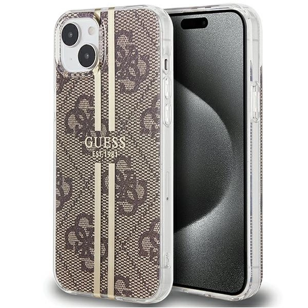Pouzdro Guess IML 4G Gold Stripe pro iPhone 15 Plus / 14 Plus - hnědé
