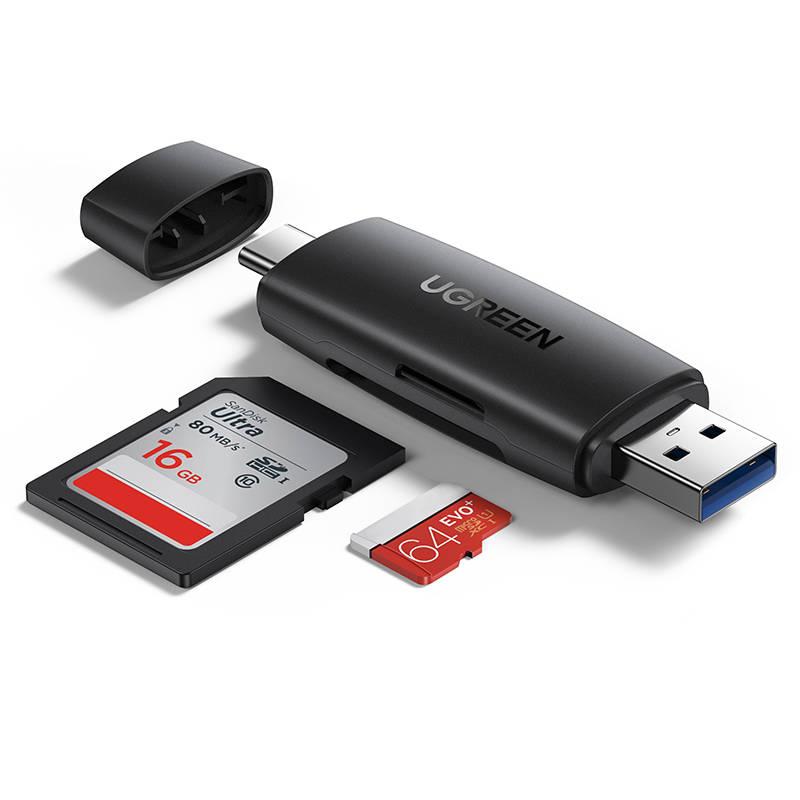 Adaptér USB + USB-C UGREEN CM304 Čtečka karet SD + microSD (černá)