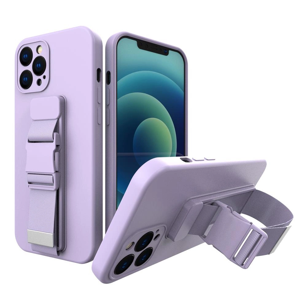 Hurtel Lanové pouzdro gelové pouzdro se šňůrkou řetízek kabelka šňůrka iPhone 12 mini fialová