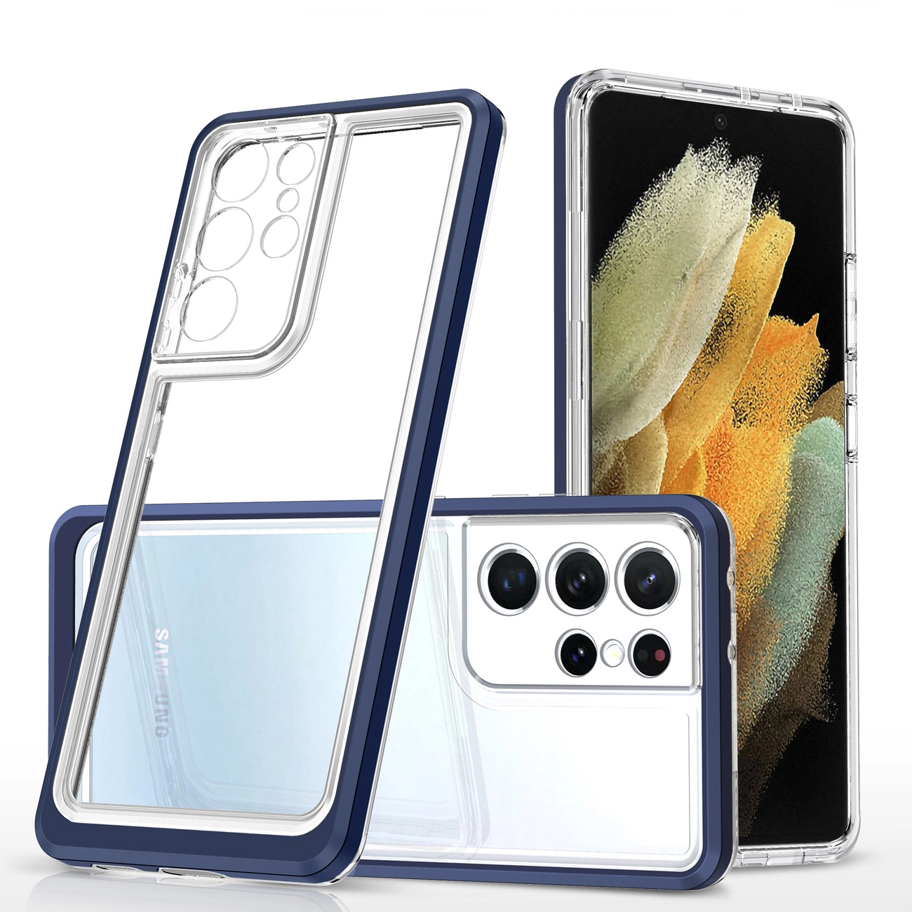 Hurtel Průhledné pouzdro 3v1 pro Samsung Galaxy S21 Ultra 5G gelový kryt s rámečkem modrý