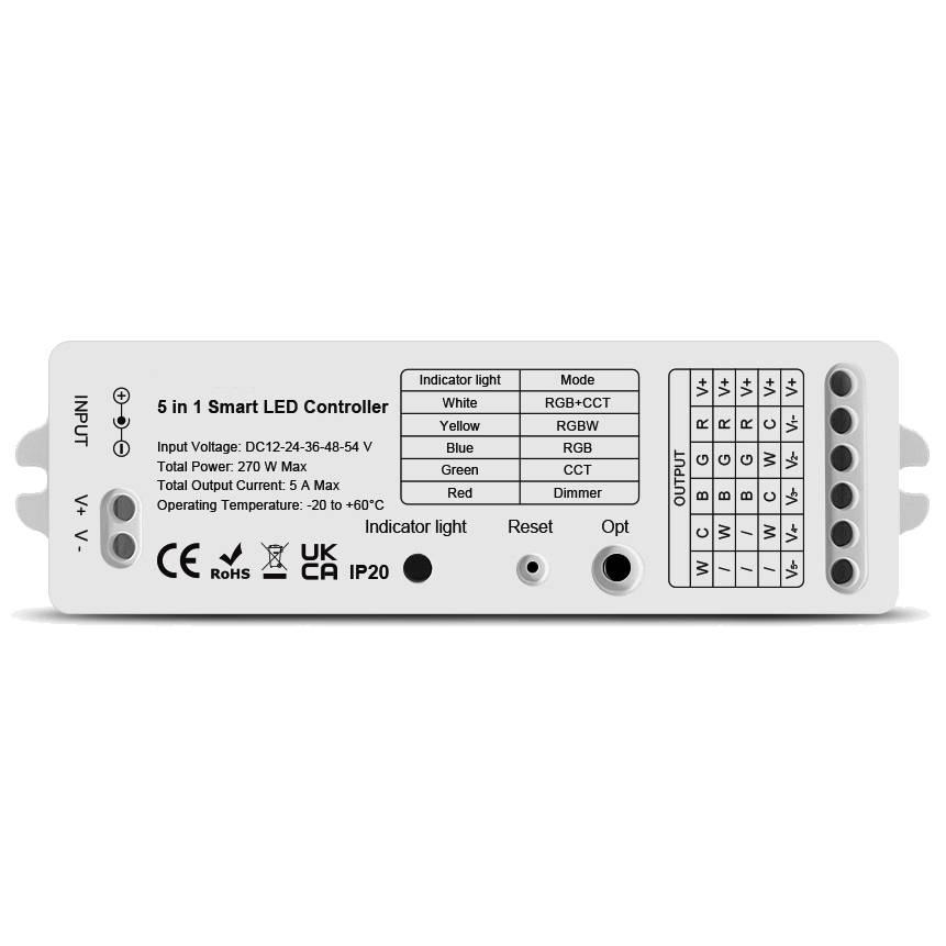 LED kontrolér 5v1 ZigBee + RF RGBW+CCT GL HUE TUYA