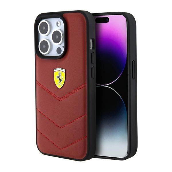 Kožené pouzdro Ferrari Stitched Lines pro iPhone 15 Pro - červené